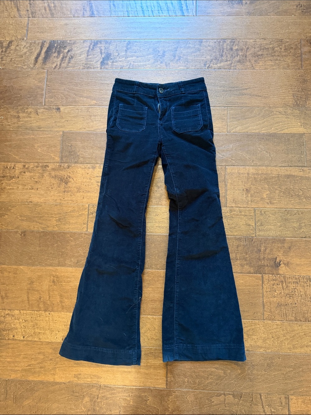 Pilcro Navy Blue Flare Corduroy Jeans with Front Patch Pockets